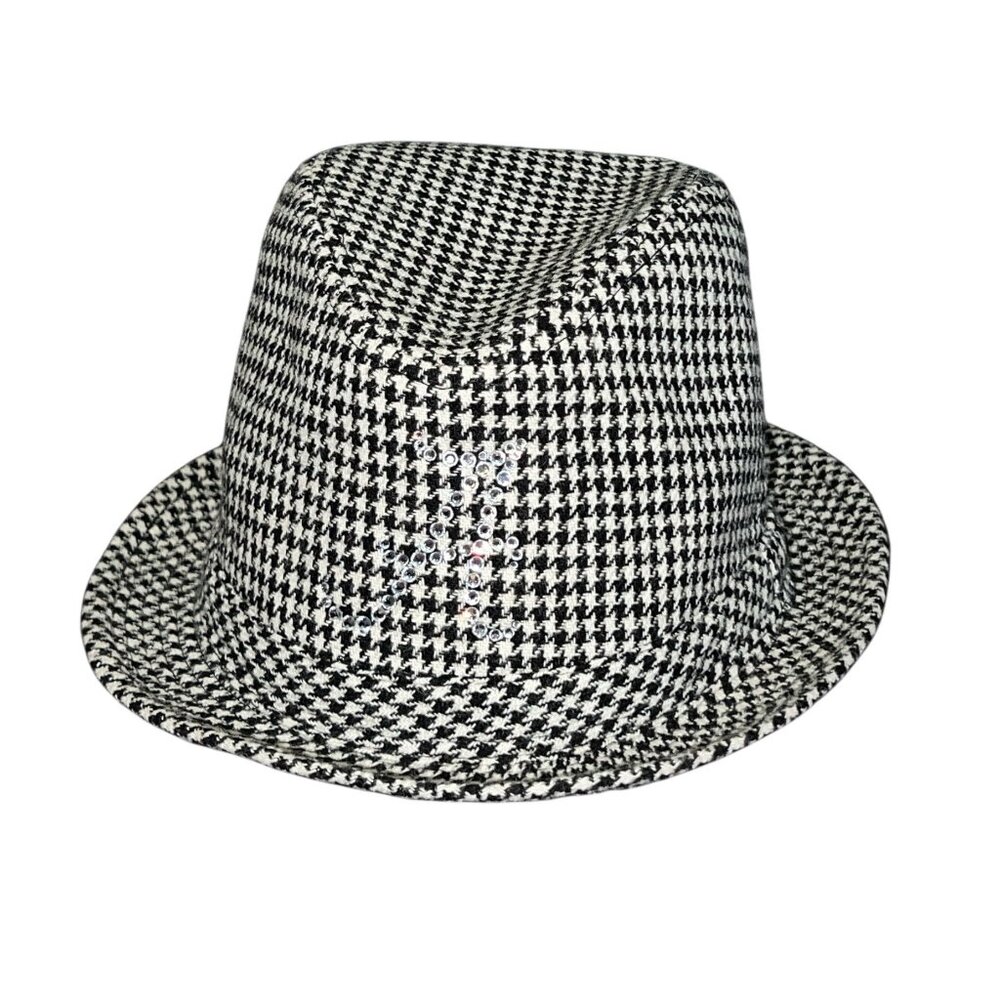 Black & White Houndstooth Fedora Hat With Alabama Crimson Tide Logo & Cartoon El